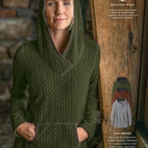 Prana Sybil Green Crossover Hooded Cable Sweater